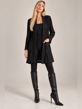 TWIST Black Pleated Open Front Long Jacket Cardigan Size 6